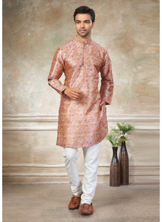 OUTLUK Peach Premium Silk Kurta for Men - Image 1